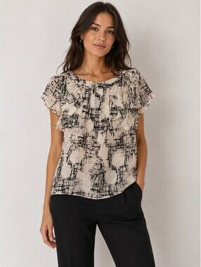 Robert Rodriguez 100% Silk Abstract Print Ruffle Blouse Tie Shoulder Top Size 4